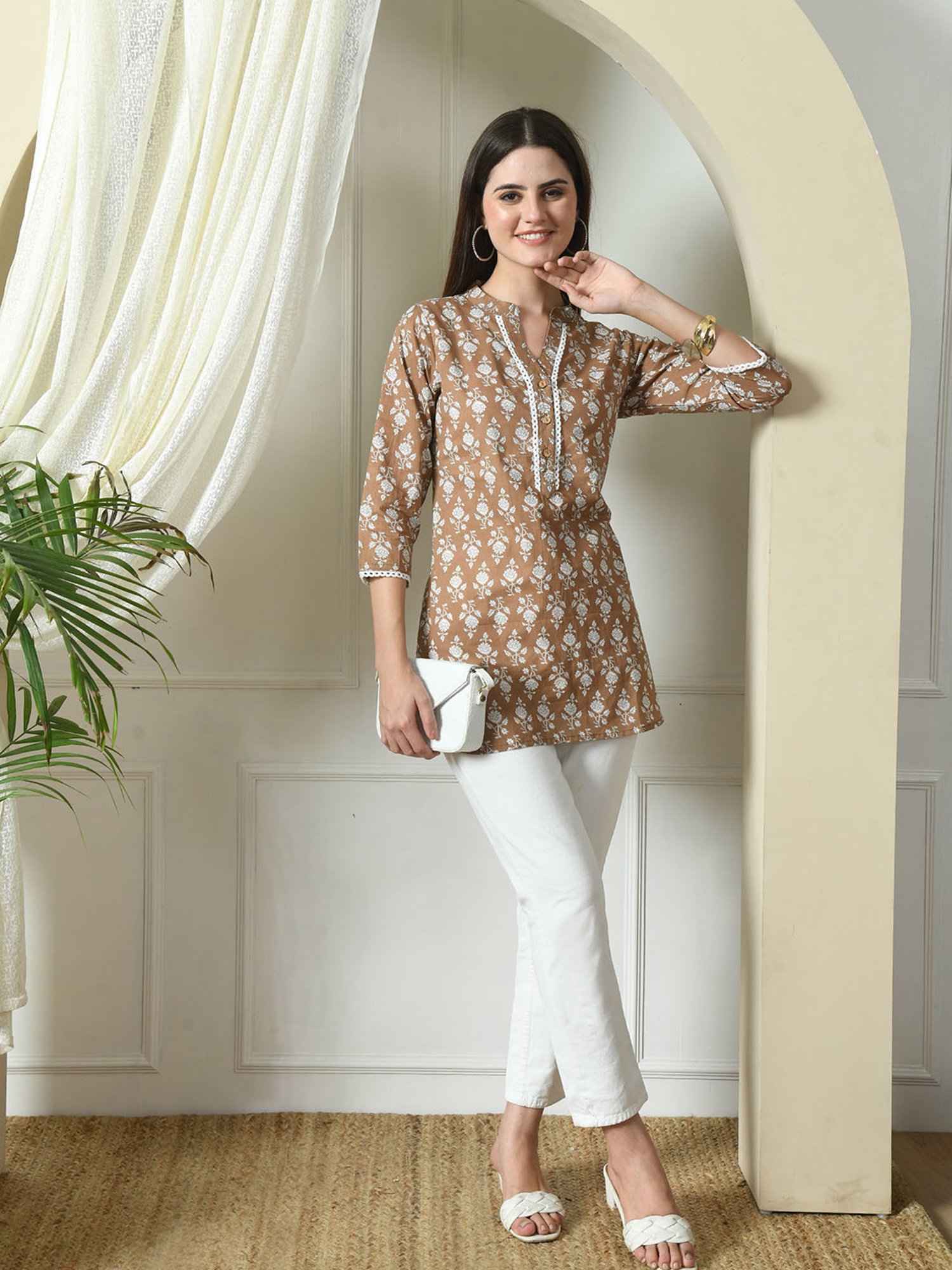 DECKEDUP Brown Cotton Printed Tunic