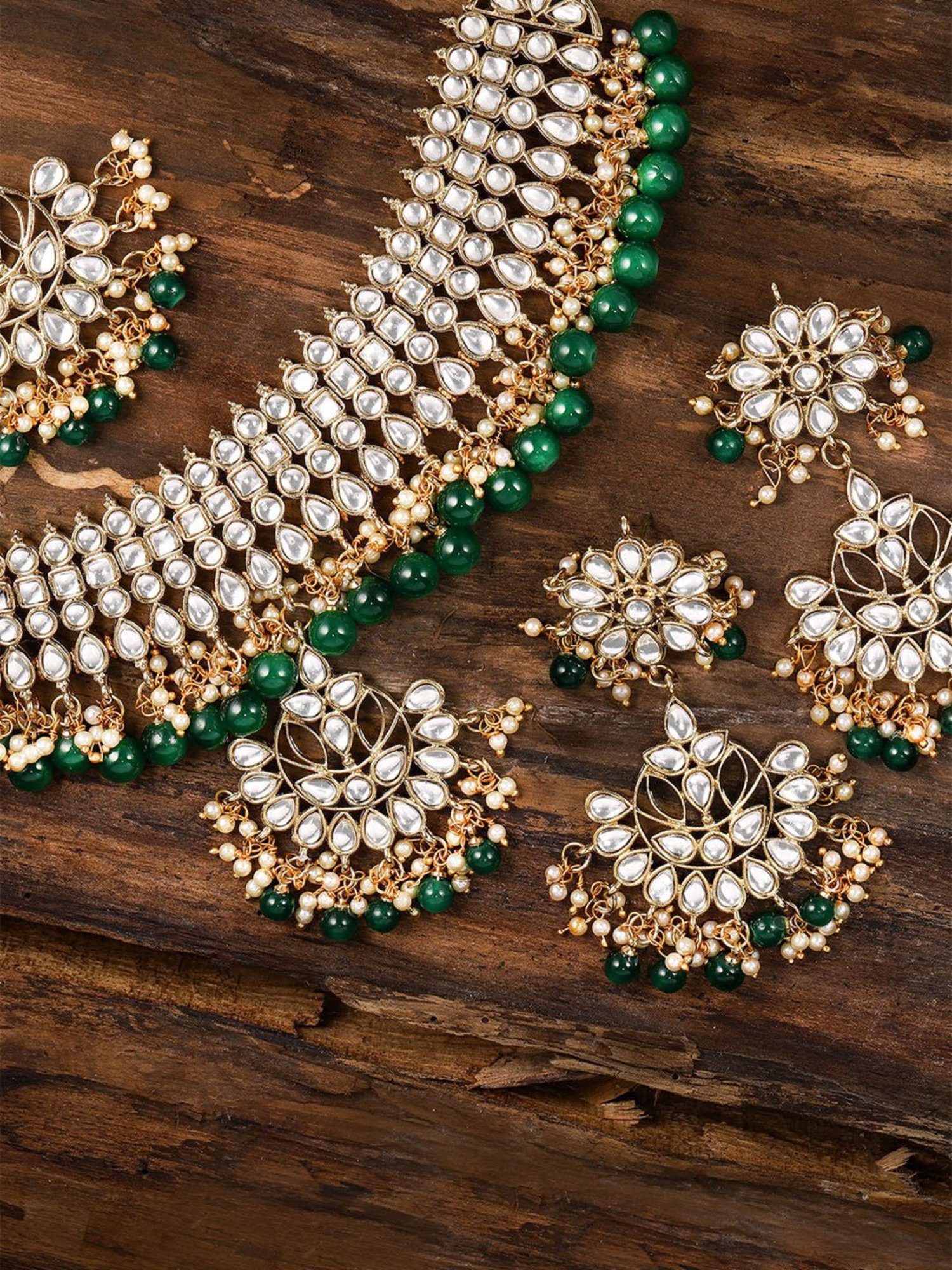 Zaveri Pearls Green & Clear Alloy Necklace Set