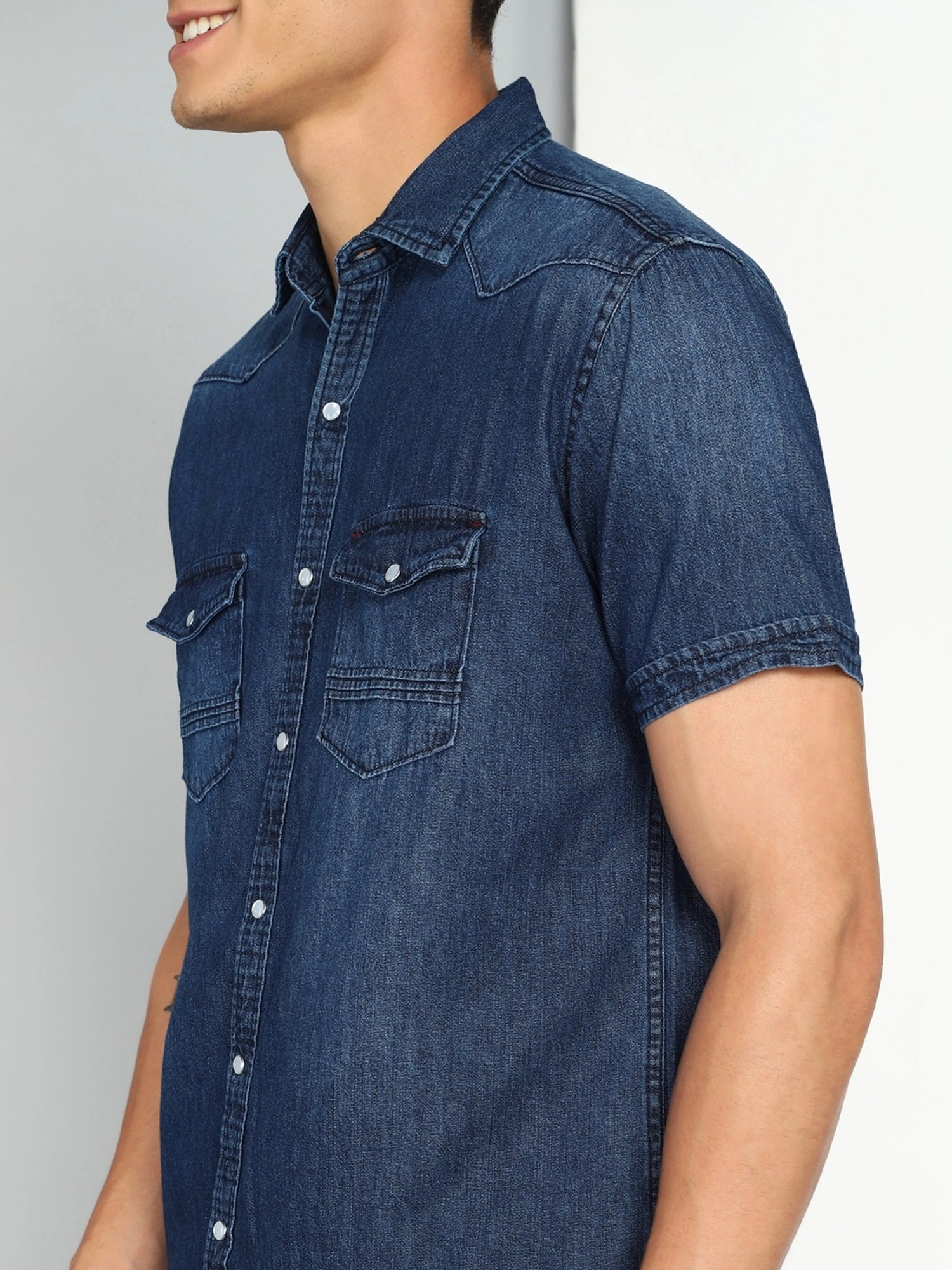 Kuons Avenue Blue Slim Fit Denim Shirt