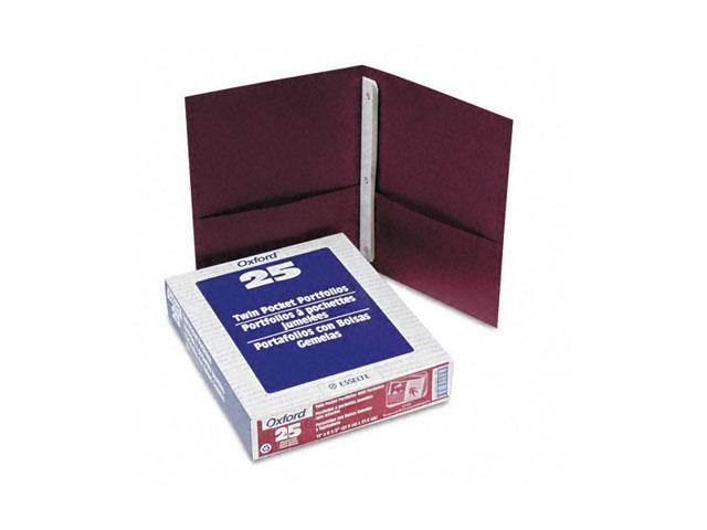 Oxford 57757 Paper Twin-Pocket Portfolio, Tang Clip, Letter, 1/2" Capacity, Burgundy, 25/Box