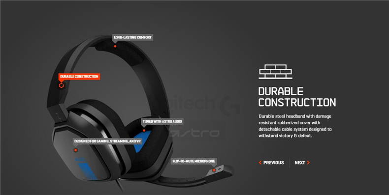 Logitech ASTRO A10 Wired Headset Over-Ear Gaming Headphones Noise Cancellation For PlayStation 4,PS4,Xbox One, PC, Mac,Switch