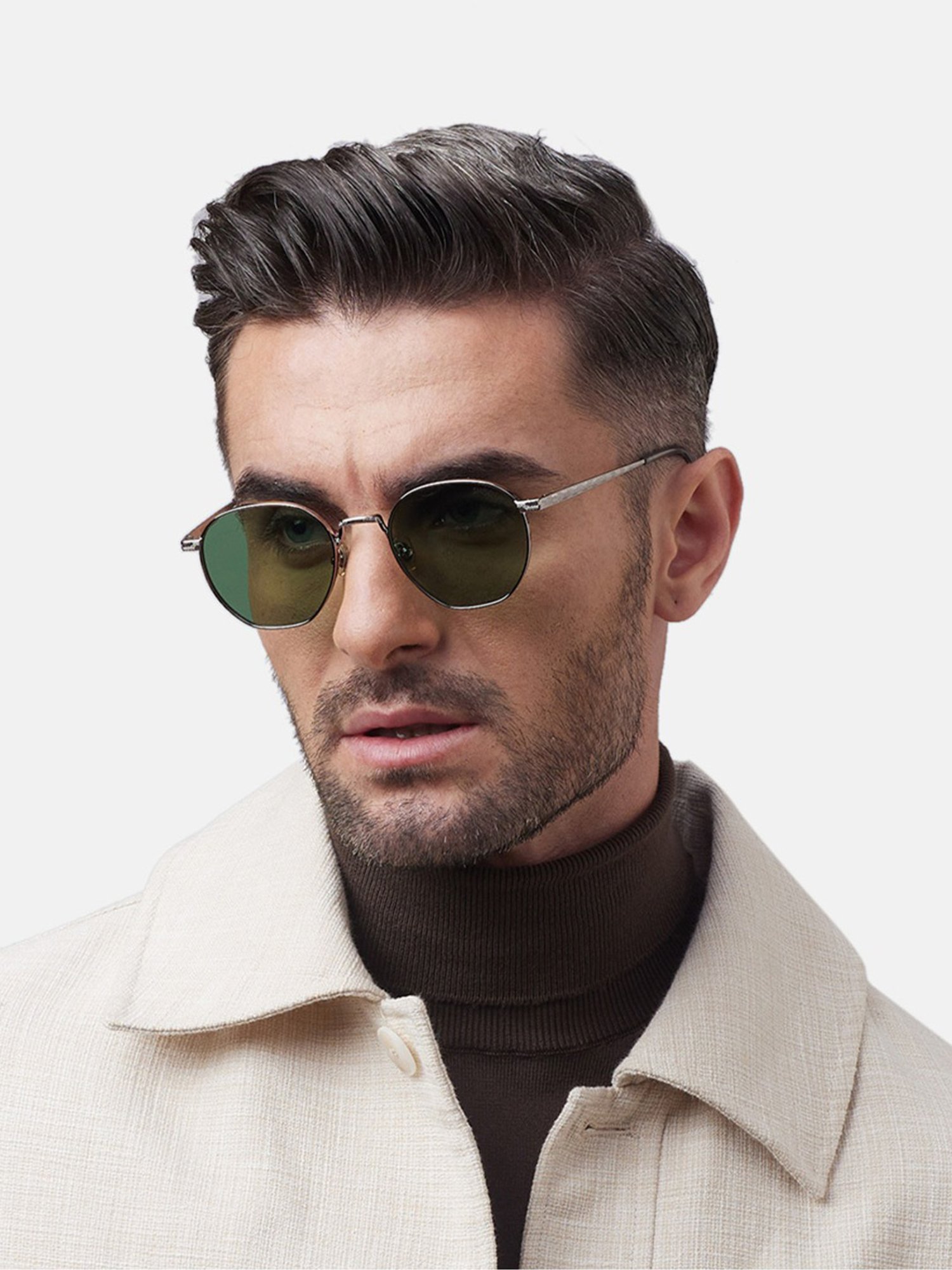 Shisen Fox Tora Gun-Light Green Round Unisex UV Protection Sunglasses -50 mm