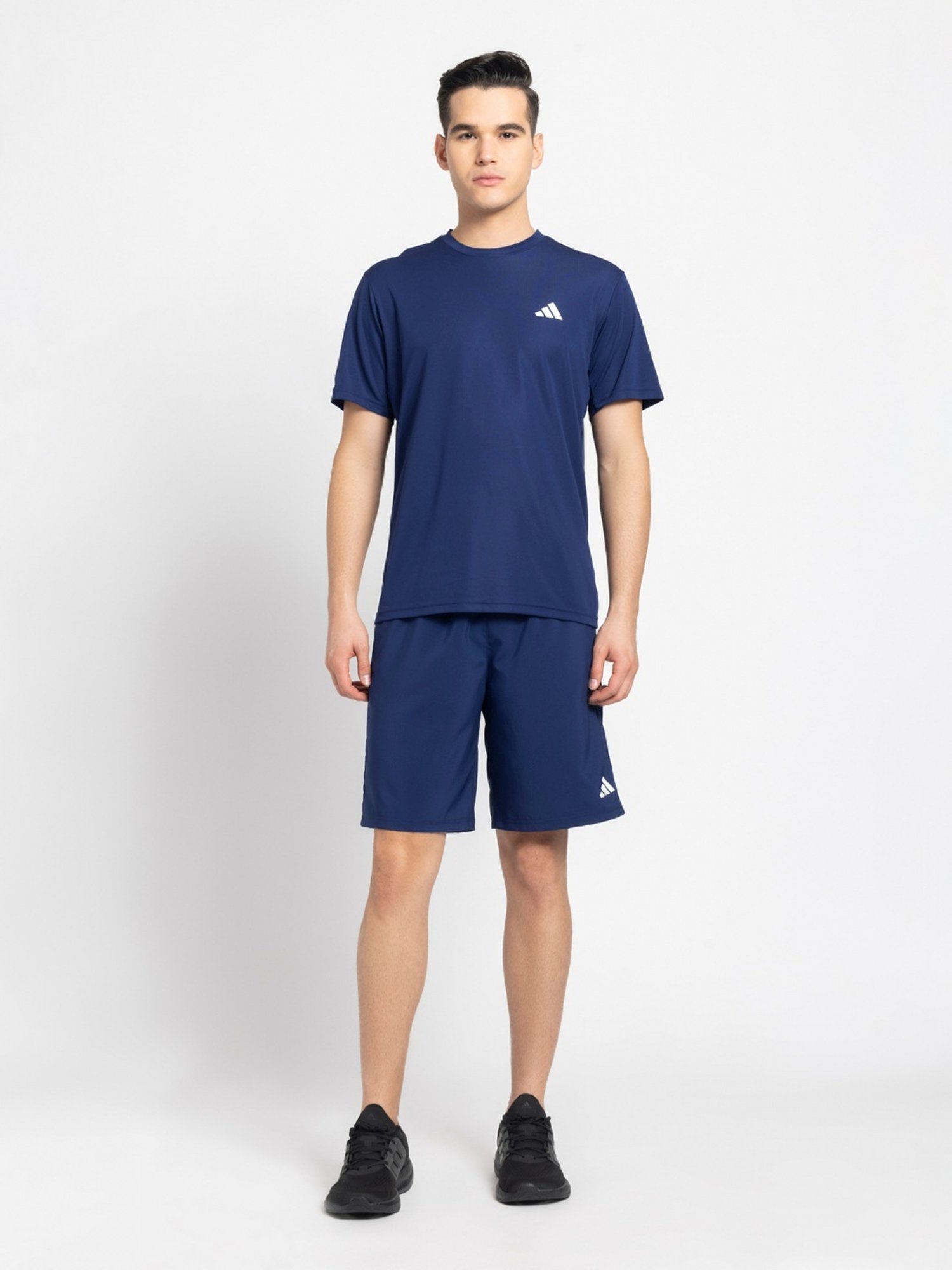 Adidas Blue Regular Fit Logo Printed Sports Shorts