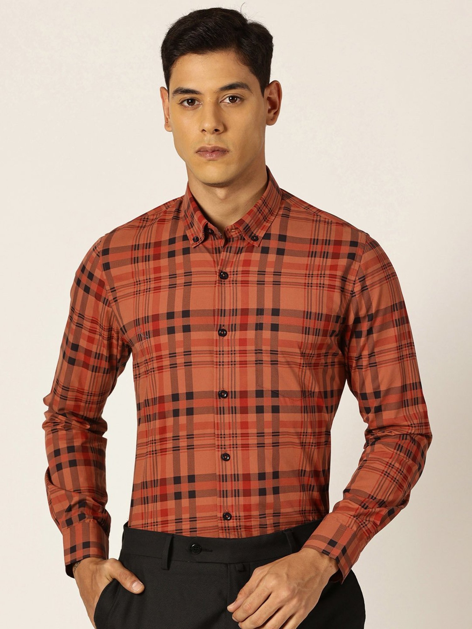 Thomas Scott Rust Slim Fit Check Cotton Shirt