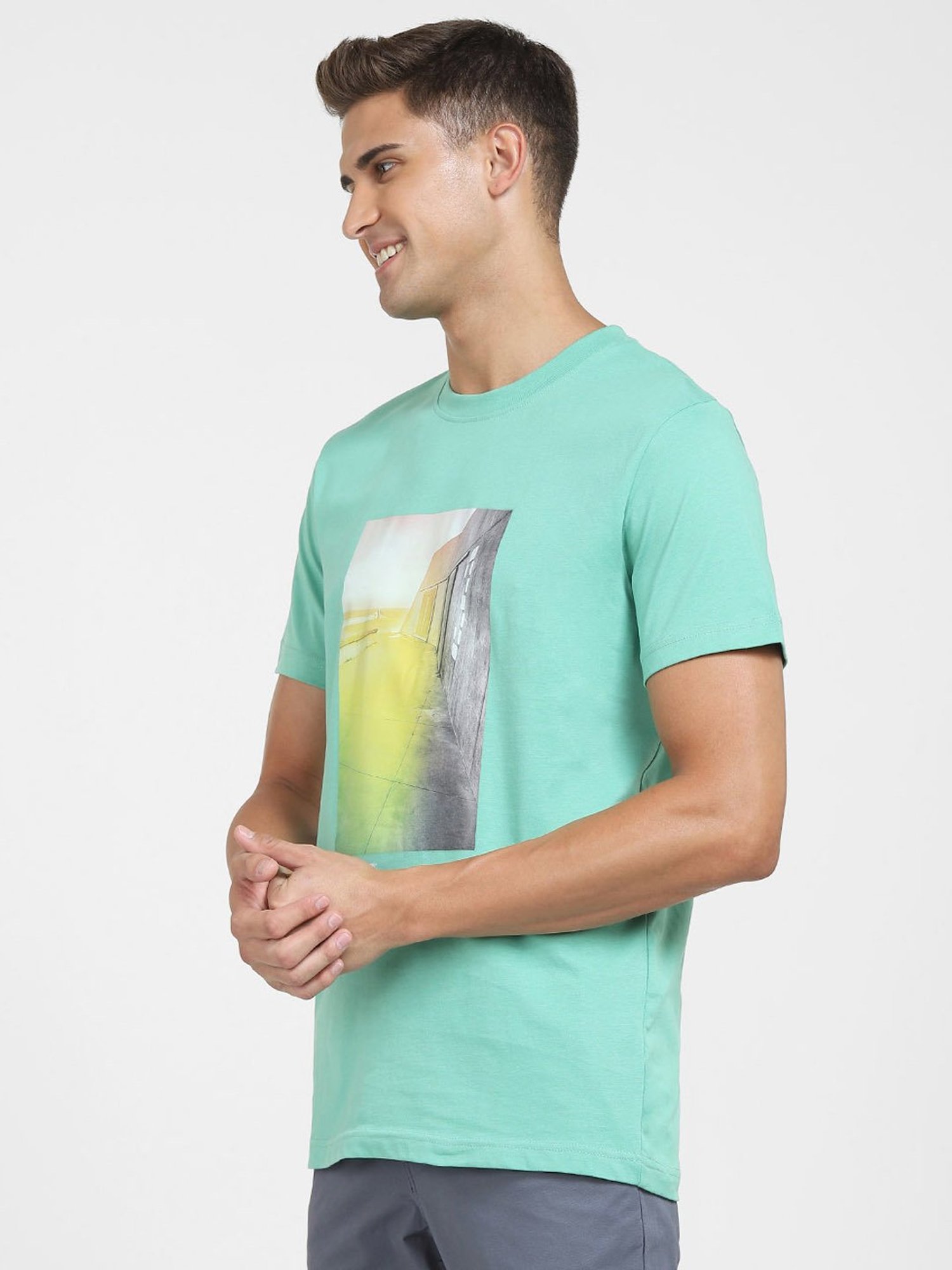 SELECTED HOMME Green Spruce Cotton Regular Fit Printed T-Shirt