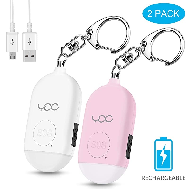 Safe Personal Alarm 130db Personal Safety Alarm Siren Song for Women Keychain with USB Rechargeable LED Flashlight Emergency Self Defense Safe Sound for Kids Elderly 2 Pack PinkWhite
