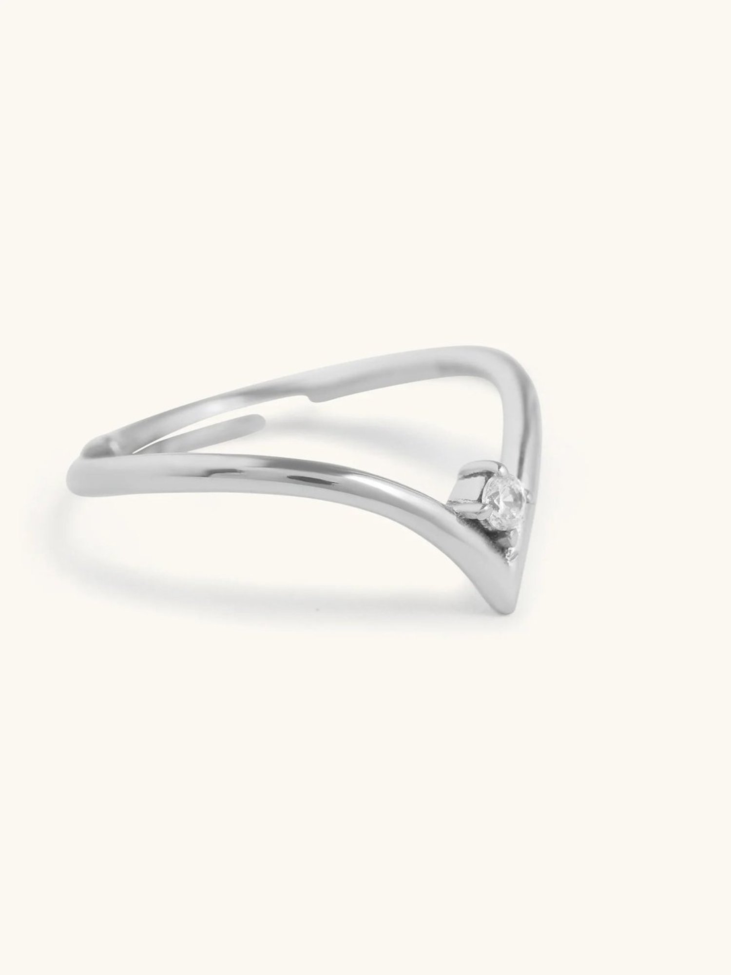 Mabel 92.5 Sterling Silver Rhodium-Plated Solitaire V Shaped Adjustable Ring