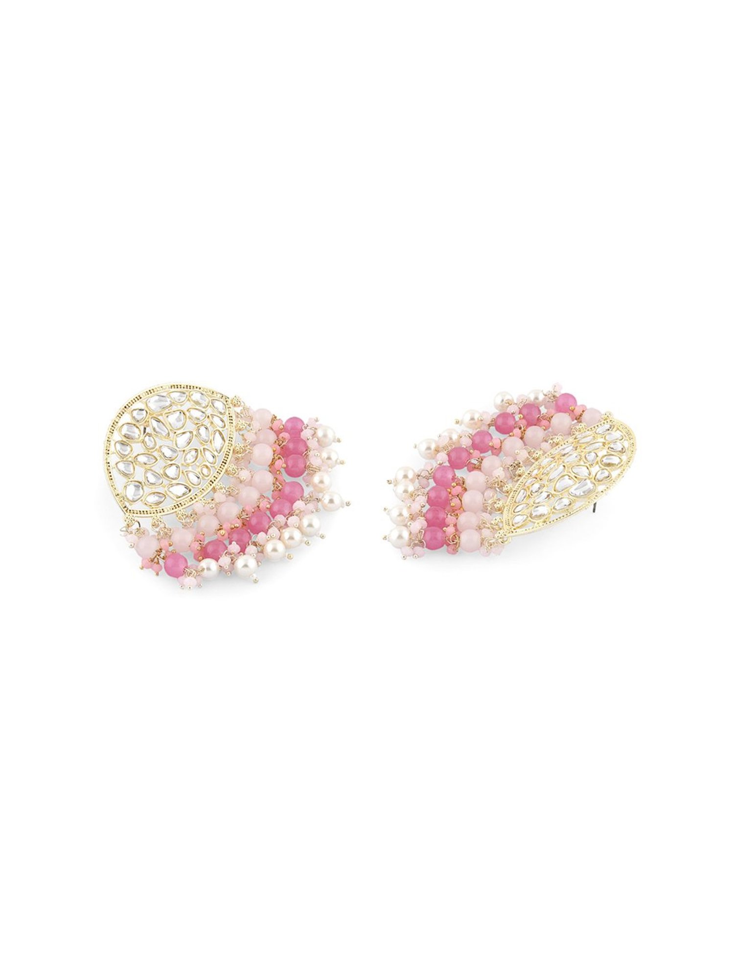 Zaveri Pearls Pink Cluster Beaded Ethnic Kundan Drop Earrings-ZPFK15187