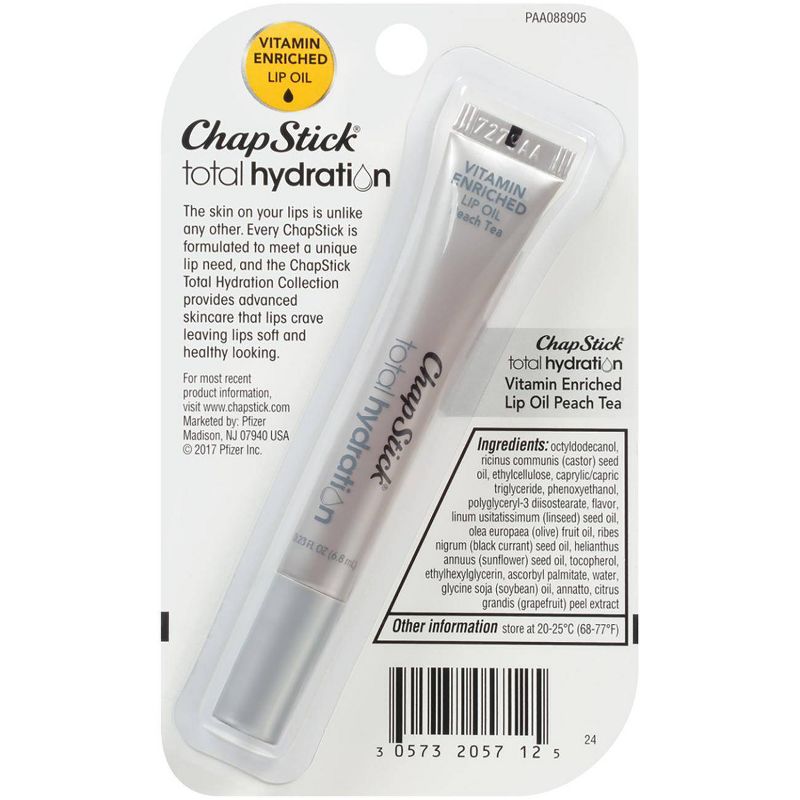 Chapstick Total Hydration Vitamin Enriched Lip Oil - Peach Tea Flavor - .23 fl oz