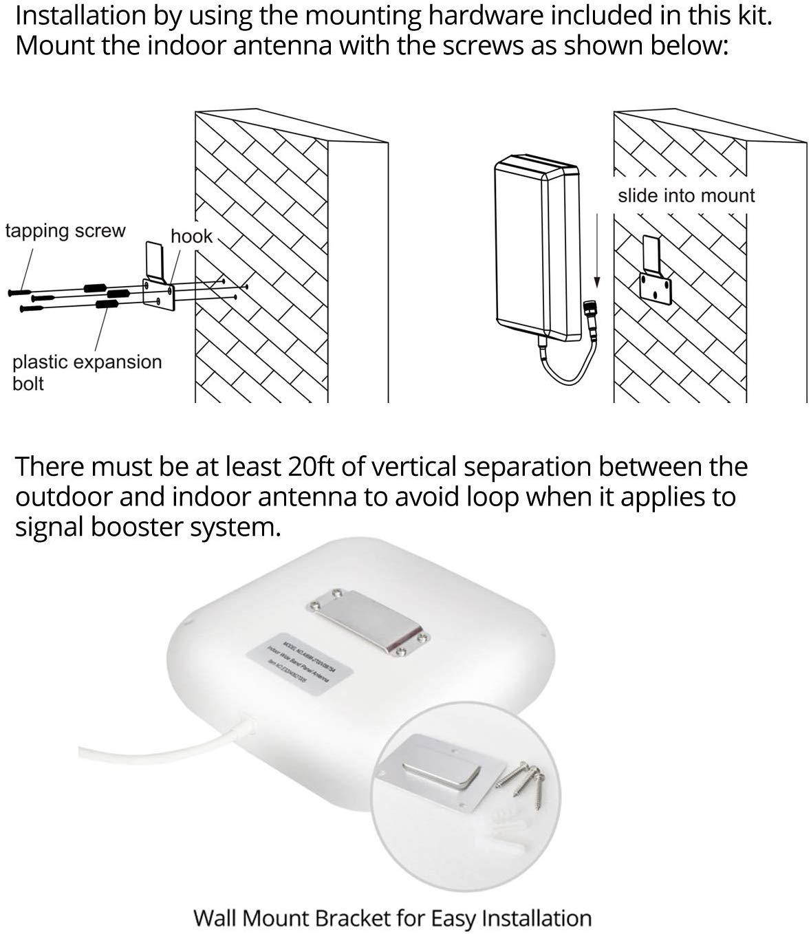 HiBoost Wall Mount Panel Antenna Kit for Signal Booster, Wide Band 698-2700 MHz, Compatible with All US Carriers 2G/3G/4G LTE, with 50FT Coaxial Cable, Best to Broadcast Signal of Cell Booster