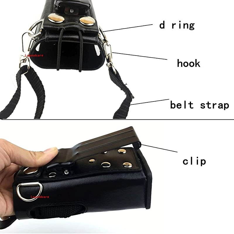 Black Hard Leather Carrying Holder Holster Case with Adjustable Shoulder Strap Compatible for Motorola CB Ham 2 Way Radio GP338 GP339 PRO7450 PRO7350 HT1250 GP328 GP340 Walkie Talkie by