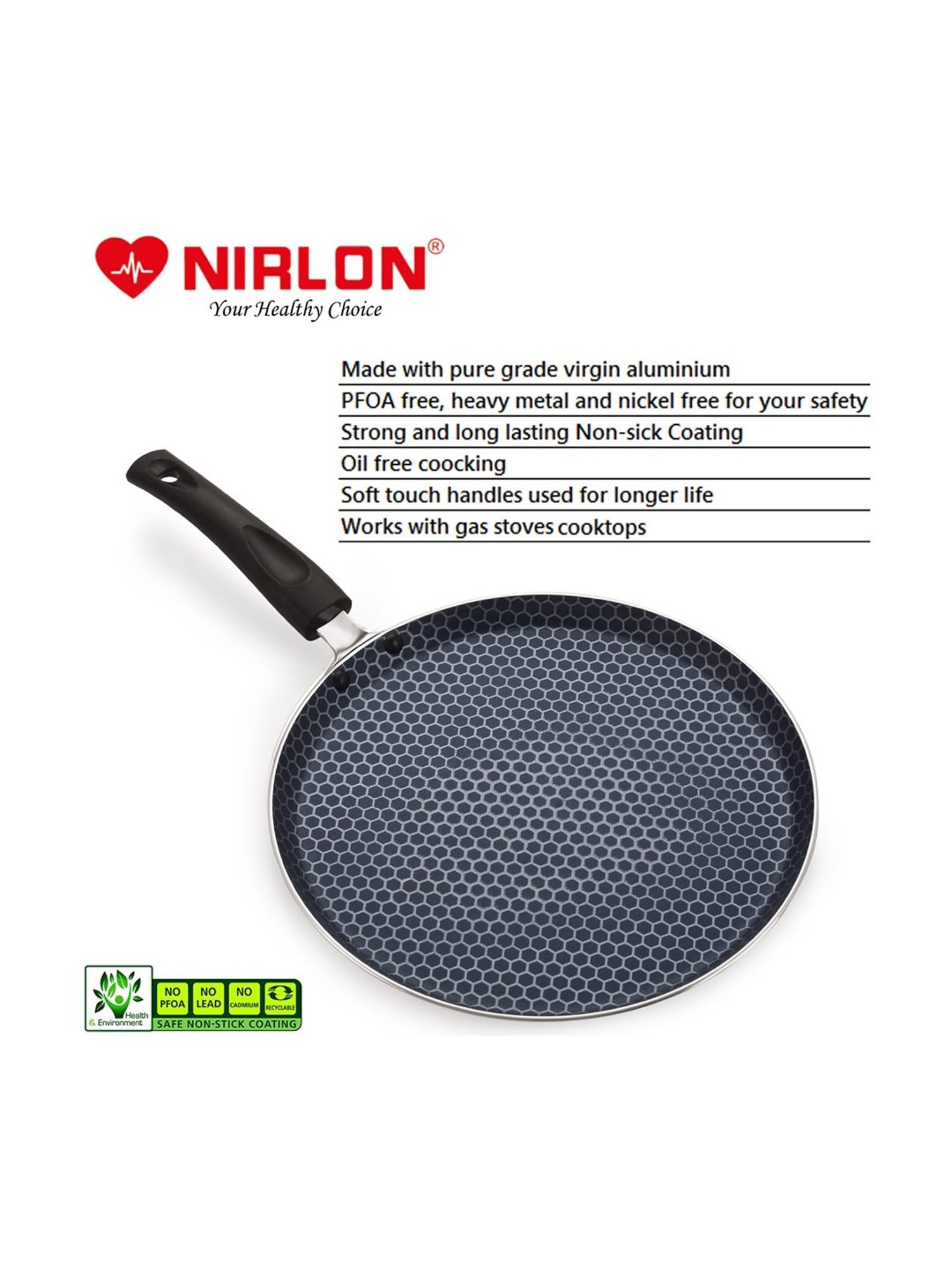 Nirlon Non-Stick Black Aluminium Cookware Kitchen Accessories Flat Tawa - (26cm)
