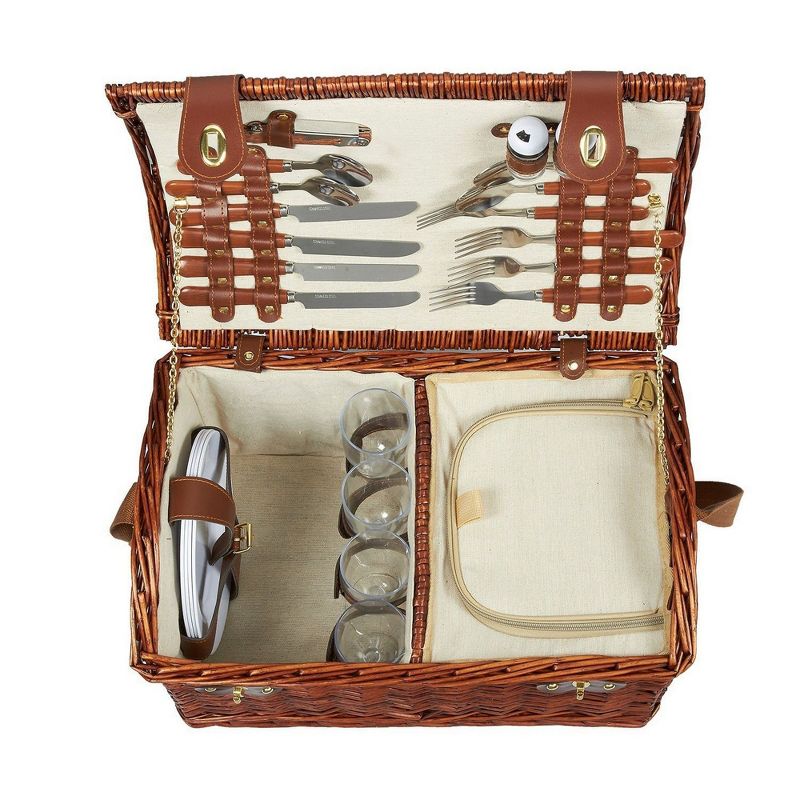 Northlight 15.5" Hand Woven Willow 2-Person Picnic Basket and Accessory Set - Brown