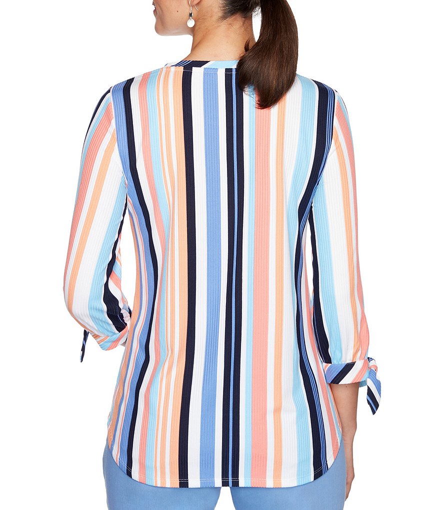 Calessa Petite Size Matte Jersey Knit Button Front Roll Tab Blouse