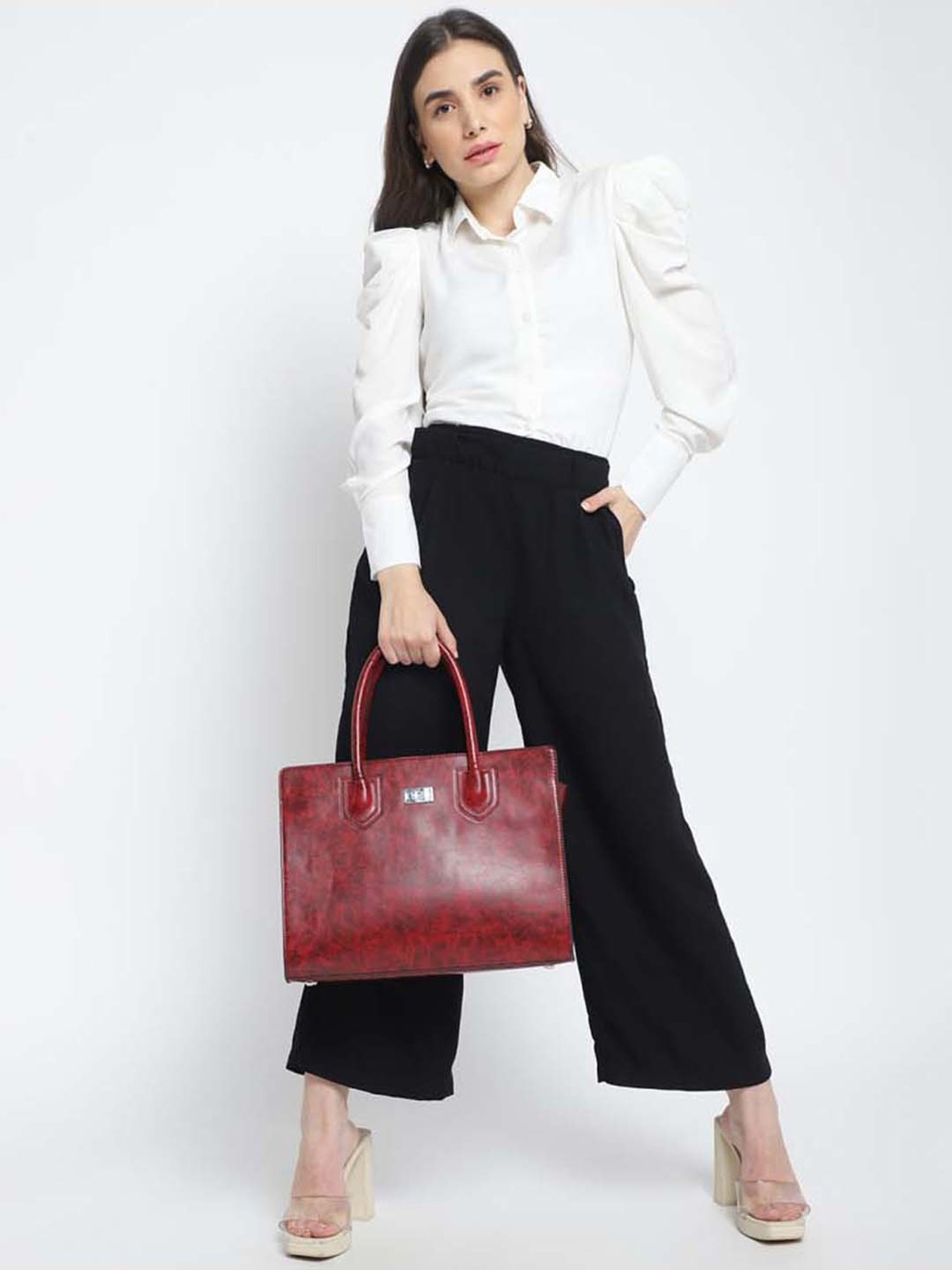 KLEIO Maroon Solid Medium Tote Handbag