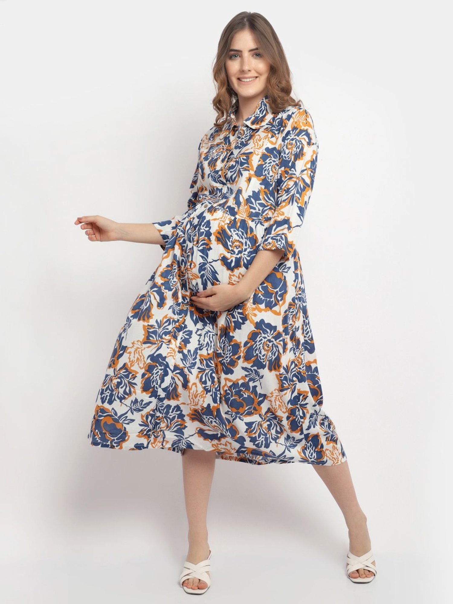 Moms Maternity Blue Printed Dress
