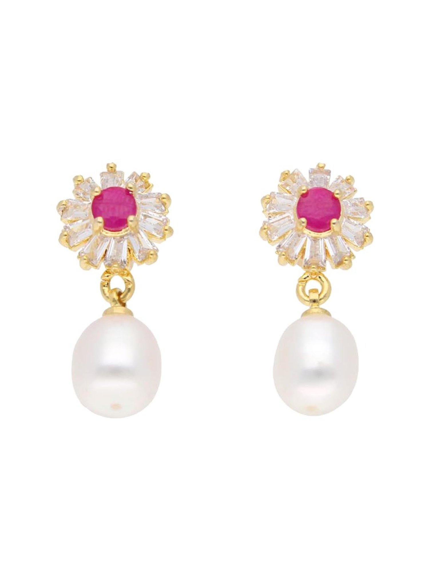 Sri Jagdamba Pearls Anahita Pink & Pearl White Alloy Drop Earrings