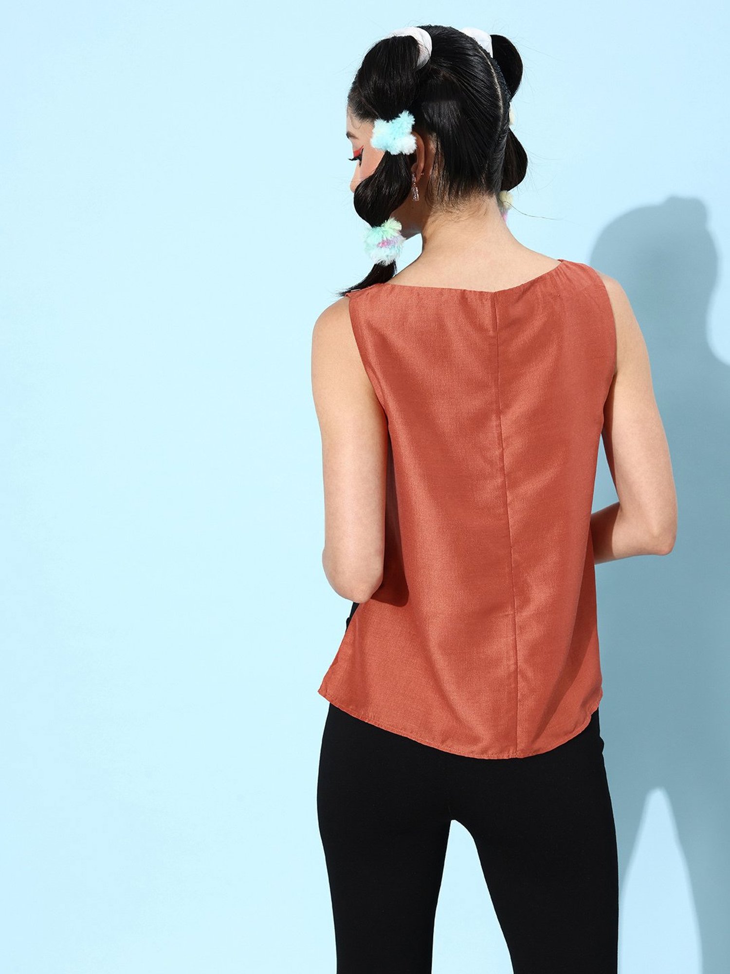 QUIERO Rust Embellished Crop Top