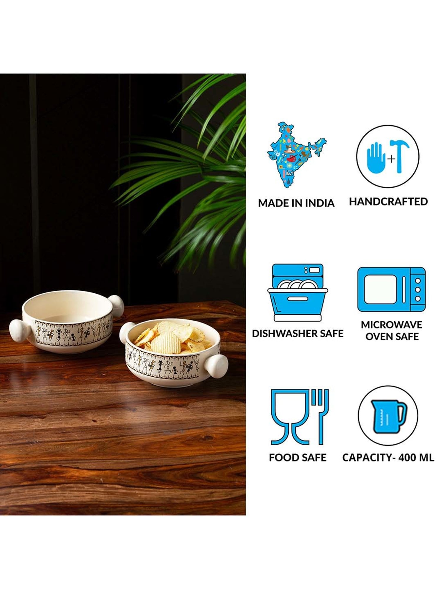 ExclusiveLane Beige & Black Ceramic Serving Bowl - Set of 2