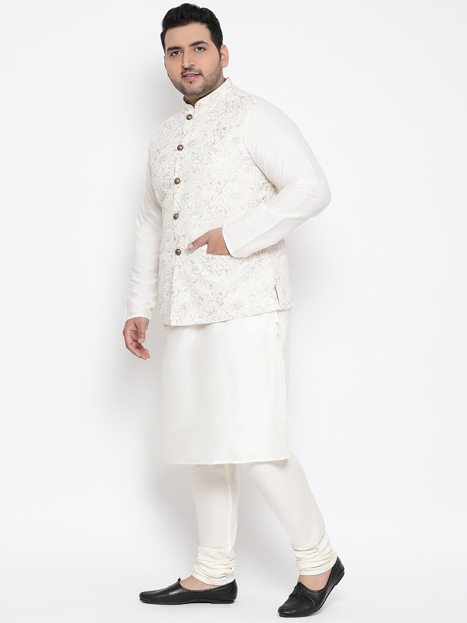 KISAH PLUS White Regular Fit Printed Kurta Set With Jacket