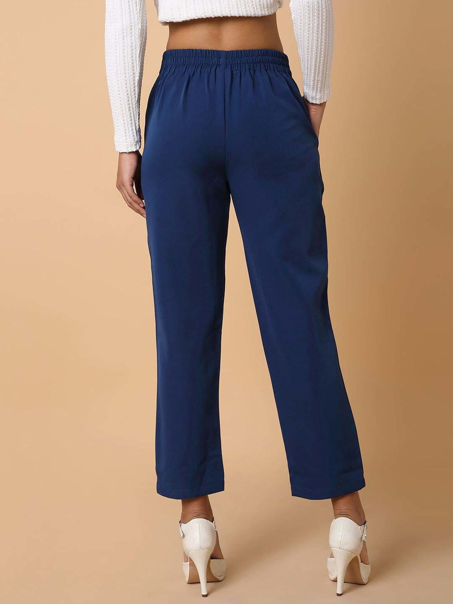 SHOWOFF Blue Mid Rise Formal Trousers