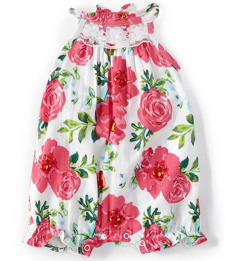 Baby Starters Baby Girls Newborn-9 Months Lace-Inset Floral Bubble Bodysuit