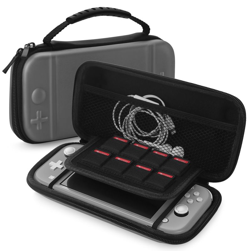 Nintendo Switch Lite Travel Case Portable Travel Carry Hard Shell EVA Material Pouch Deluxe Cover w/ Strap Handle for Switch Lite Console, 8 Game Card Holder, Joystick Pressure Relief (Gray)