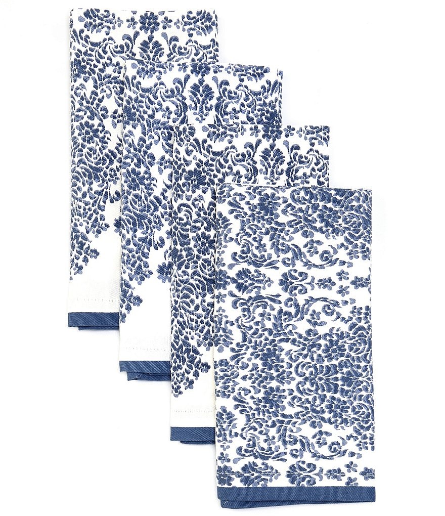 Mud Pie Blue Indigo Printed Chambray Napkins, Set of 4