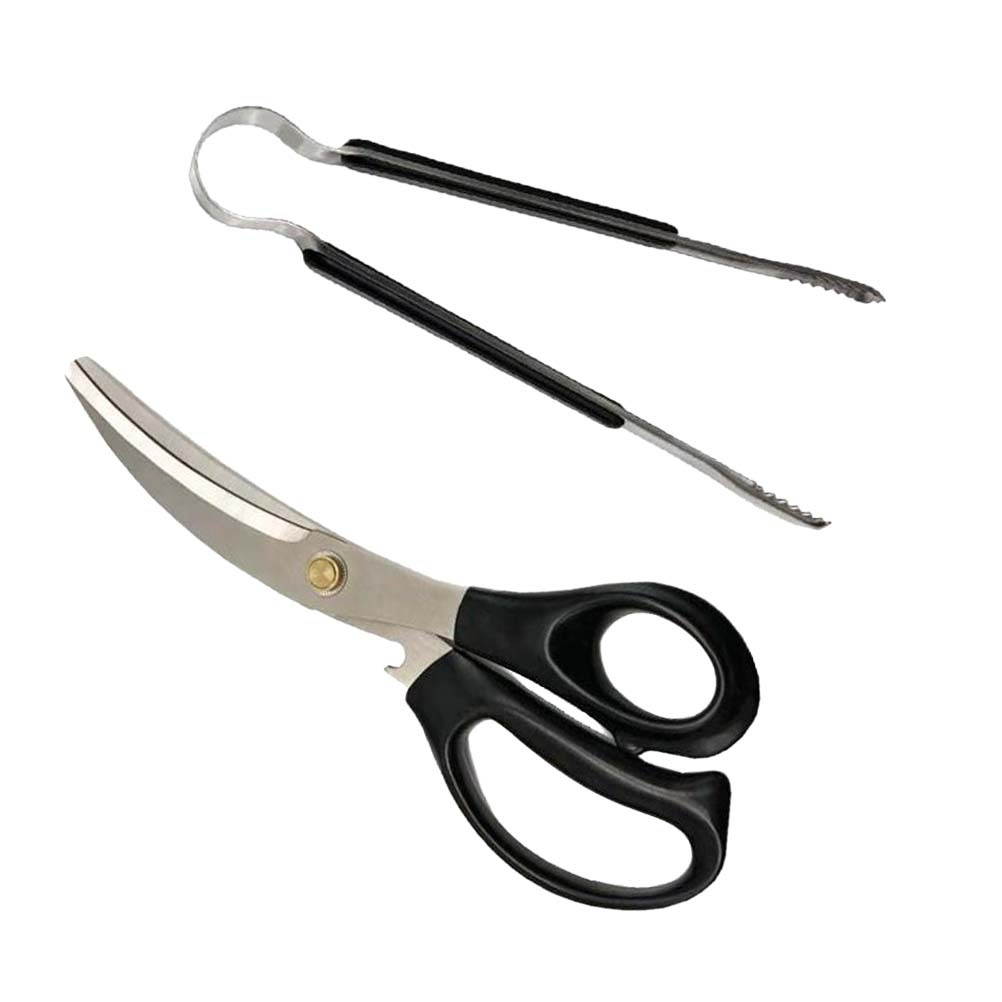 1 Set Barbecue Scissors Clip Set Barbecue Gadget Clamp Kitchen Gadget for Barbecue Home Household (Scissors + Clip Black + Silver)