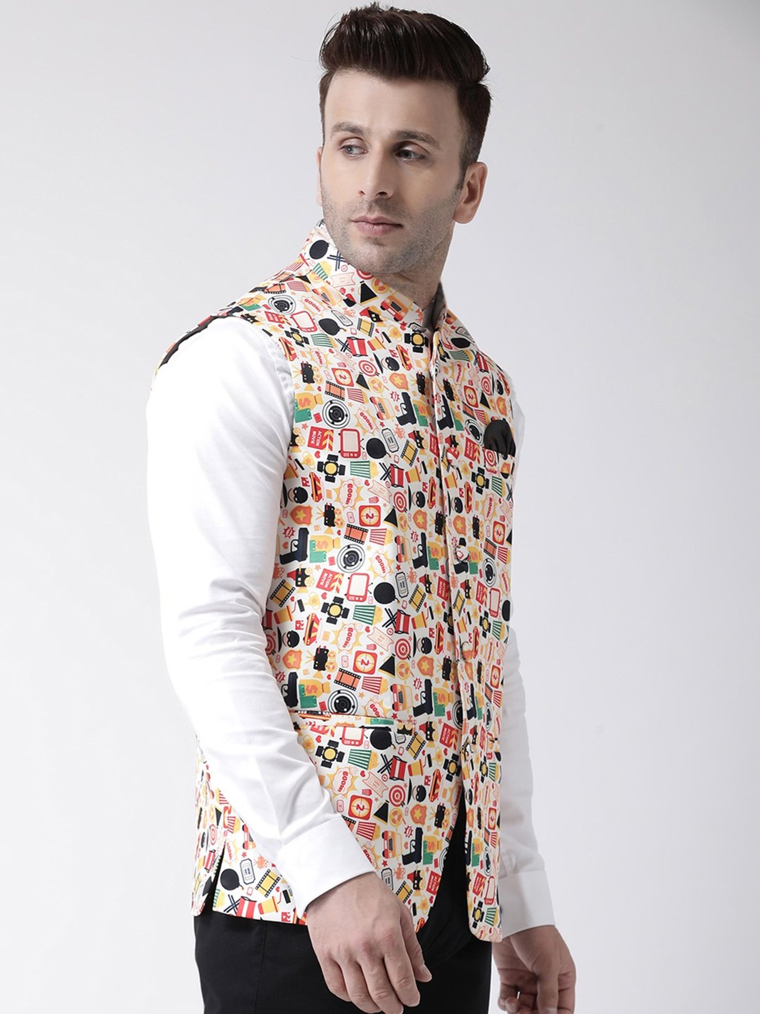 Fabindia Multicolor Regular Fit Printed Cotton Nehru Jacket