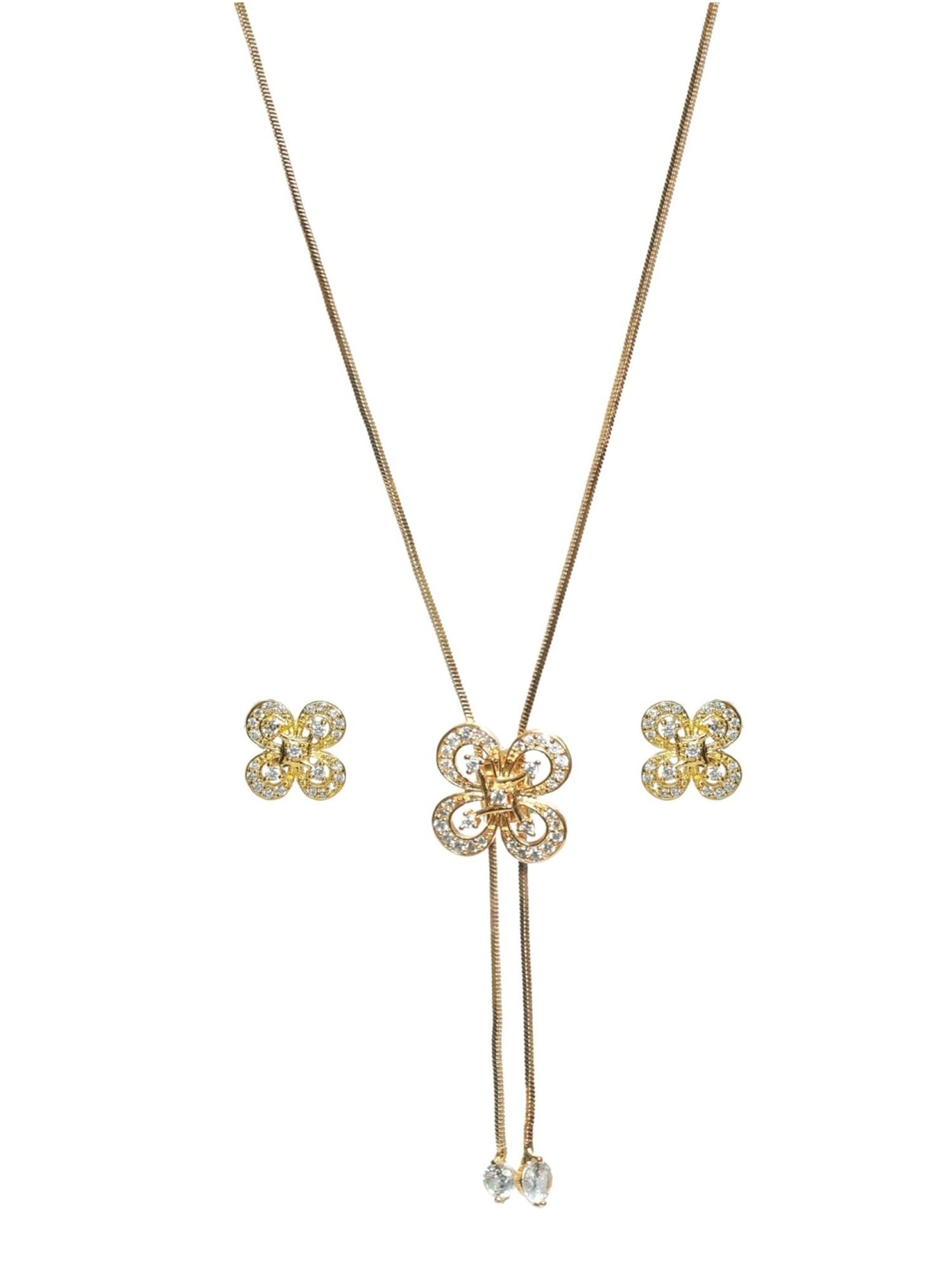 Aatmana Gold-Plated White Handcrafted AD Stone-Studded Adjustable Necklace Set for Women