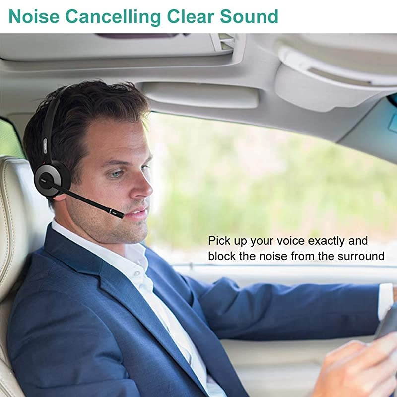 Bluetooth Headset,  Wireless Headset with Microphone (Noise Cancelling Mic) Charging Base Mute Button 19H Clear Talk Time Pro for Truck Driver Office Business Call Center Home Smartphones PC