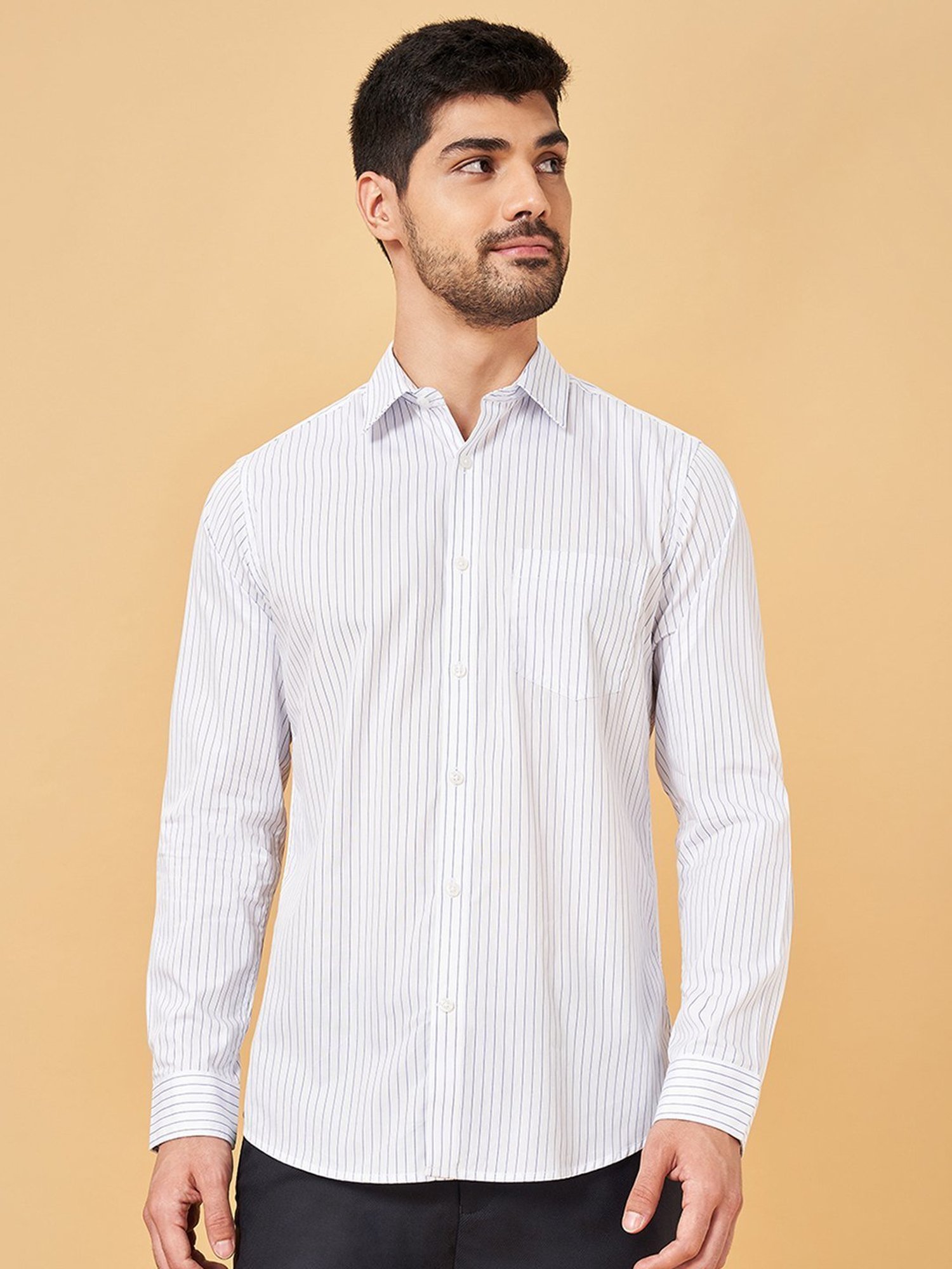 Byford By Pantaloons White Slim Fit Striped Shirt