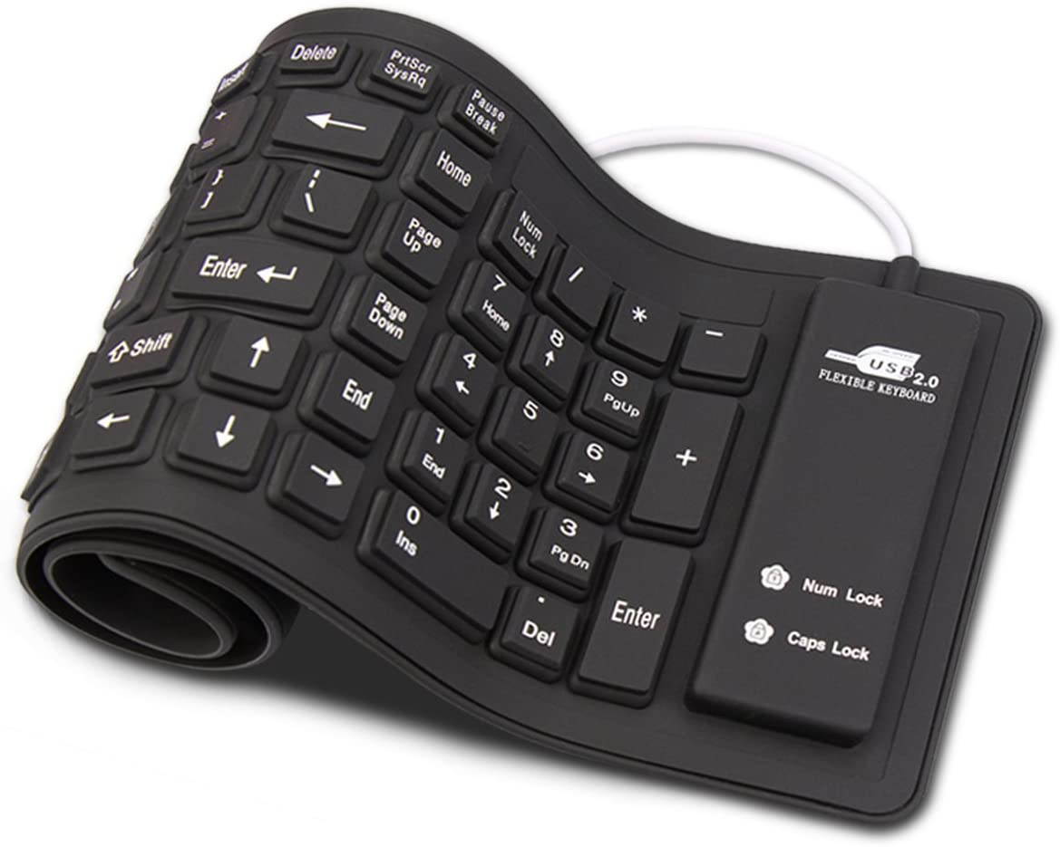 Foldable Silicone Keyboard USB Wired Waterproof Rollup Keyboard for PC Notebook Laptop (All Black)
