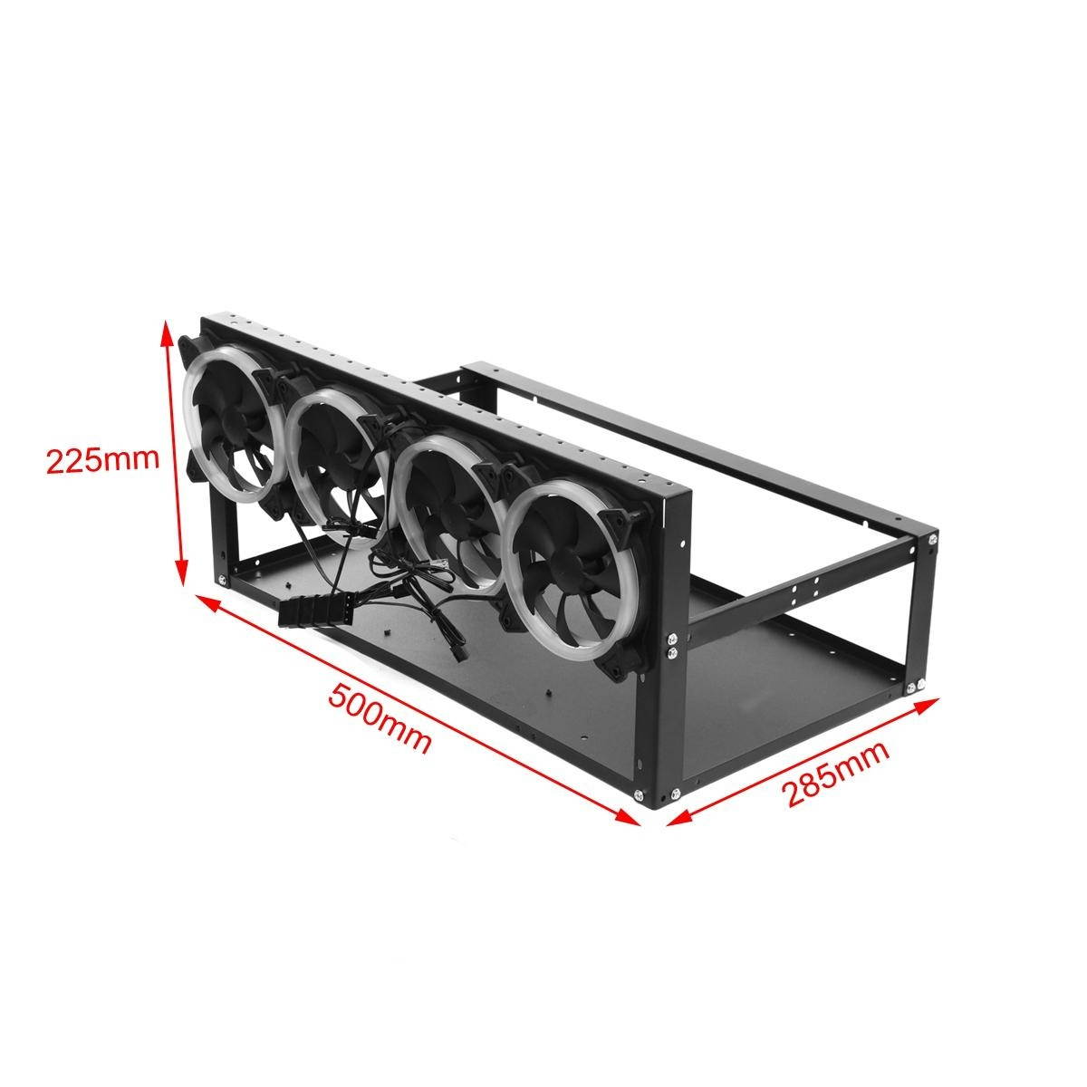 GPU Mining Rig Aluminum Stackable Case + 4 Red Fans Open Air Frame -