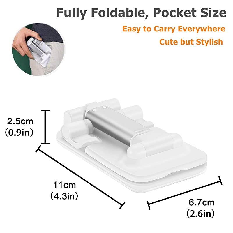 with Adjustable Cell Phone Stand, Fully Foldable Desktop Phone Holder Cradle Dock Holder,Tablet Stand for iPhone X Xr Xs max All Smart Phones and Tablets, iPad(White)