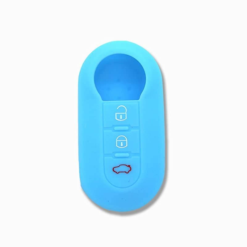Silicone 3 Buttons Remote Key Case Cover Shell fit for FIAT 500 -Blue