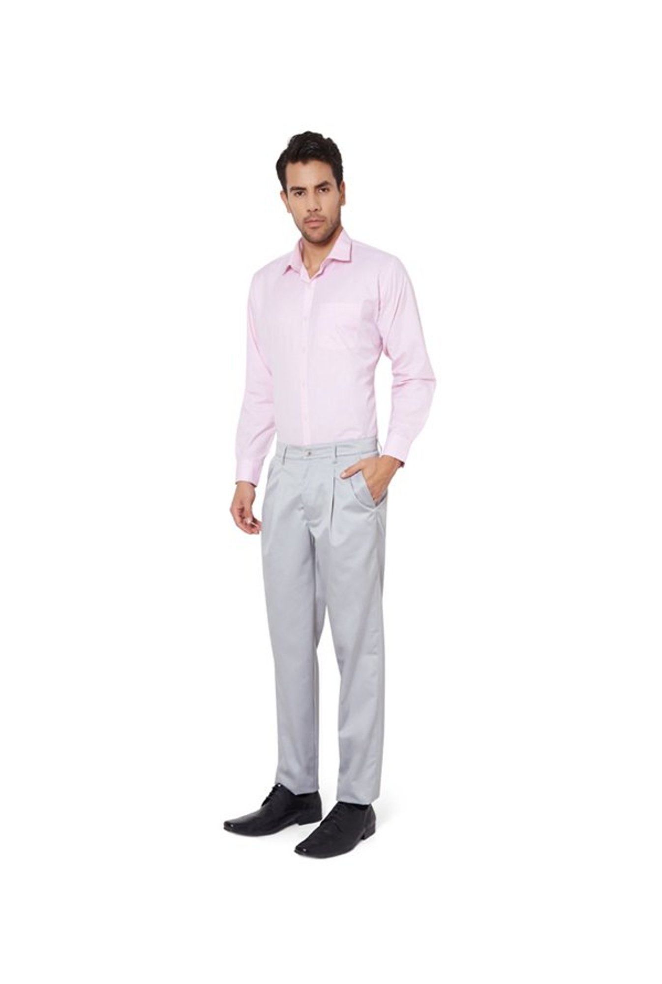 Peter England Grey Comfort Fit Trousers