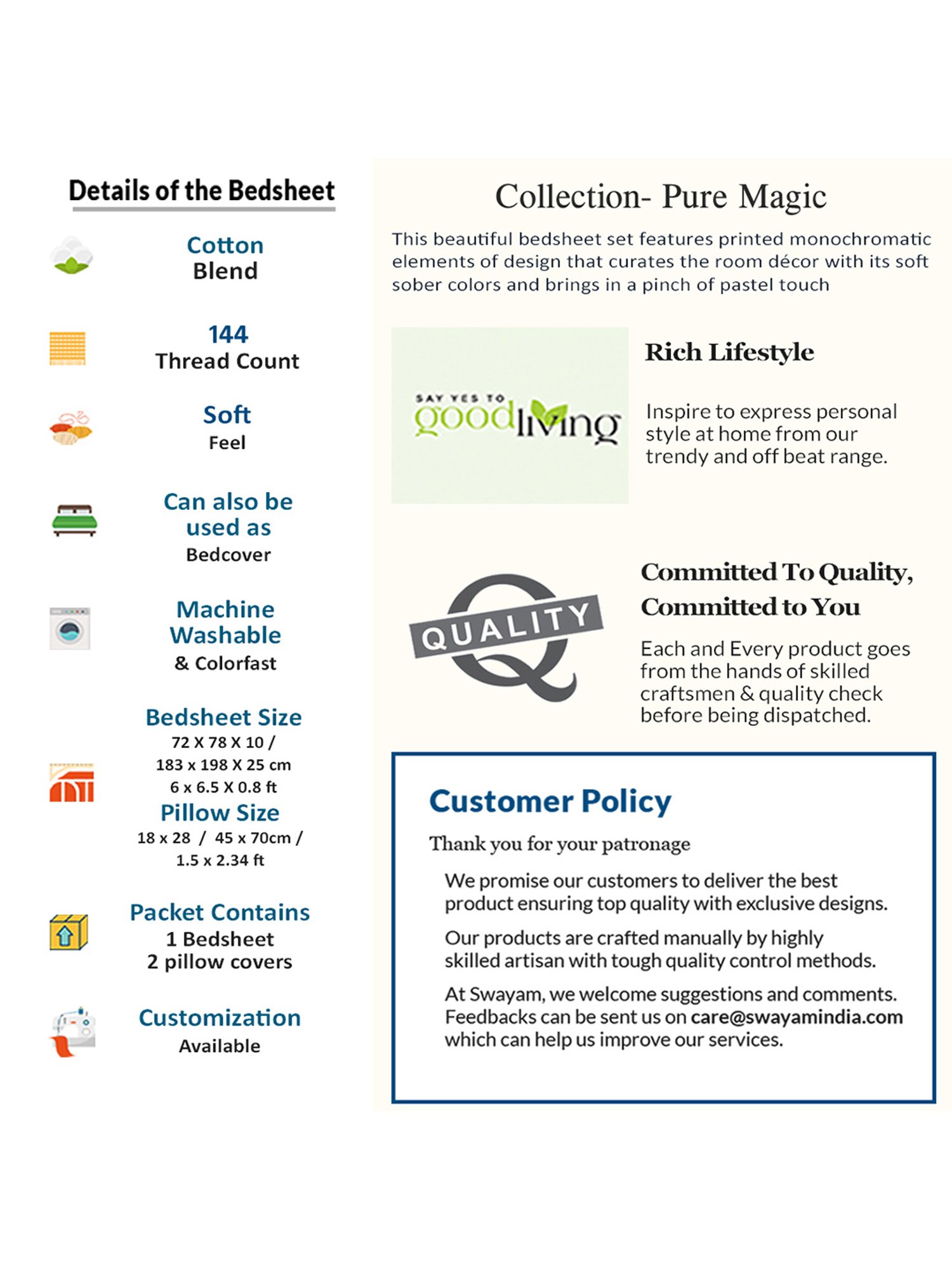 Swayam Pure Magic Geometric White & Pink 144 TC Cotton King Bedsheet with 2 Pillow covers