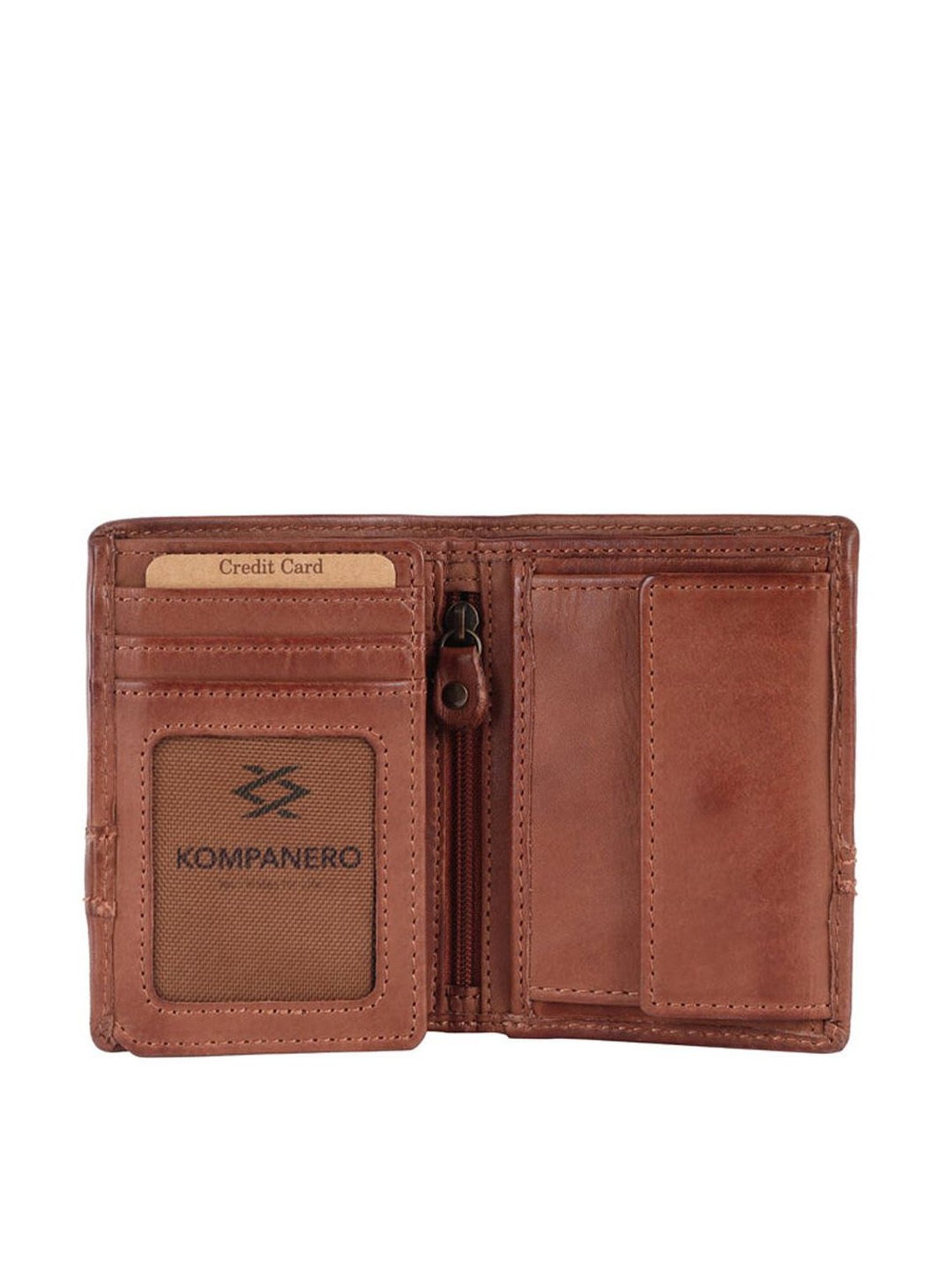 KOMPANERO Brooks Cognac Leather Textured Bi-Fold Wallet