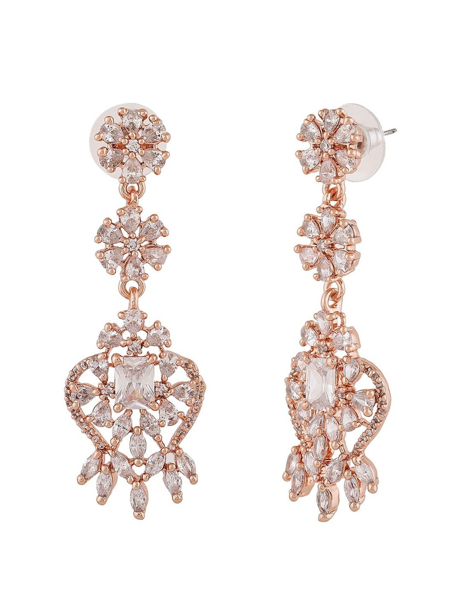Estele Rose Gold-Plated CZ Ravishing Dangler Earrings