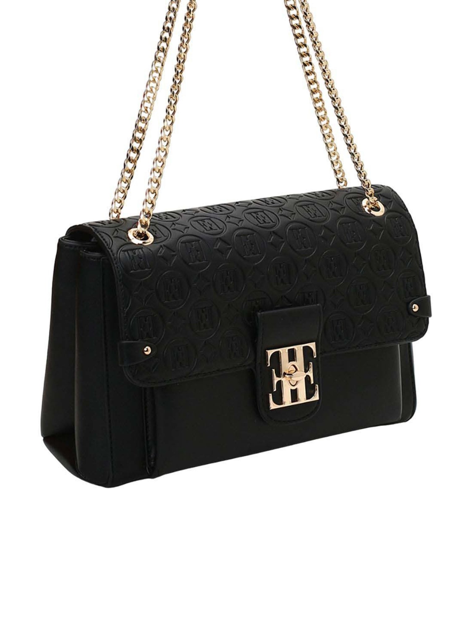 Elle Black Textured Small Sling Handbag