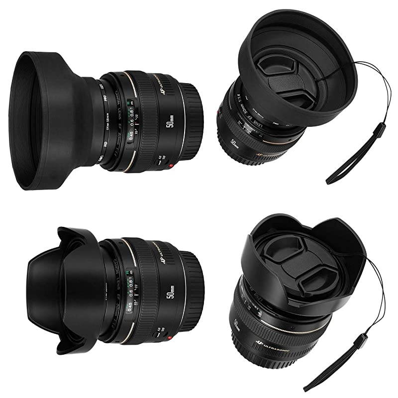 Lens Hood Set Compatible with Nikon D3400 D3500 D5500 D5600 D7500 DSLR Camera with AF-P DX 18-f/3.5-5.6G VR Lens, Collapsible Rubber Hood + Reversible Tulip Flower Hood + Lens Cap