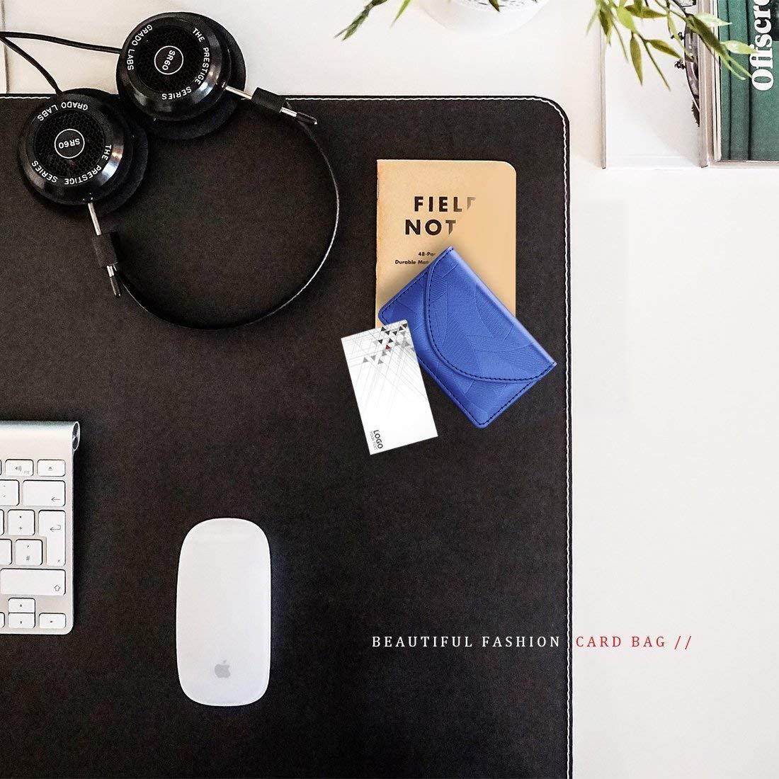 FYY Business card holder, Handmade Premium PU Leather Business Name Card Case Universal Card Holder with Magnetic Closure (Hold 30 pics of cards) Navy Blue