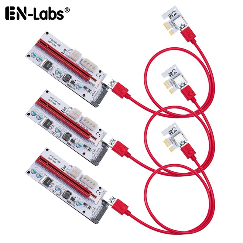 ITHOO 6pcs/Lot 4 Solid Capacitors VER PCI Express PCI-e 1X to 16X Mining Riser Card Cable,USB 3.0 Bitcoin Miner Machine X16 to PCI e Mining ETH GPU Riser Adapter Power by SATA,Molex 4pin , 6pin
