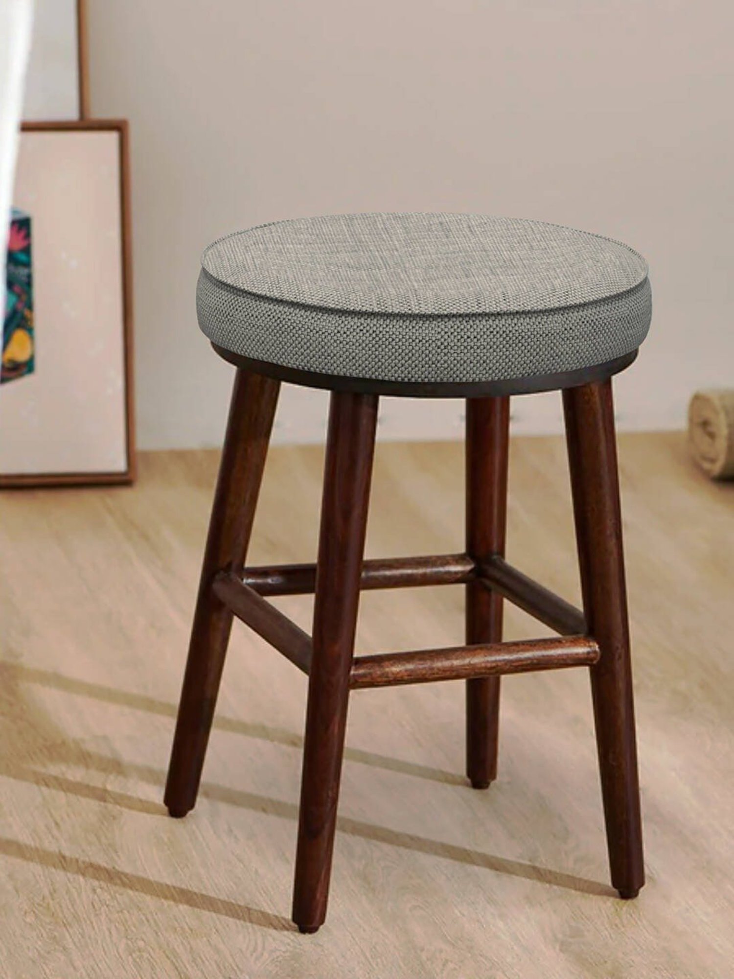 Chumbak English Bangalore Solid Grey Wood Cafe Stool