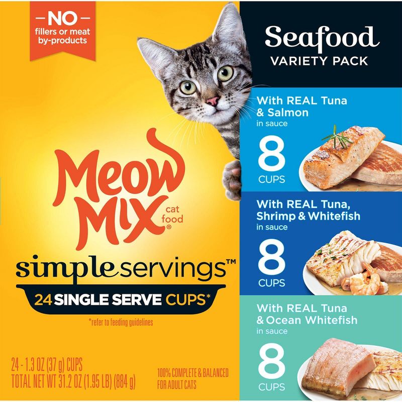 Meow Mix Simple Servings Seafood In Sauce Wet Cat Food - 1.3oz/24ct Variety Pack