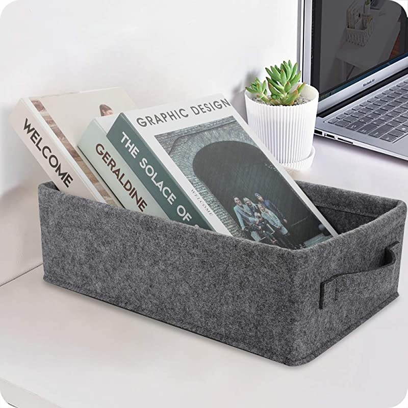 Storage Basket Shlef Low Storage Bin Rectangle Felt Fabric Baskets Storage Bins Organizer for Underwear Socks Bra Towel Toiletry Baby Products Storage Basket Light Gray