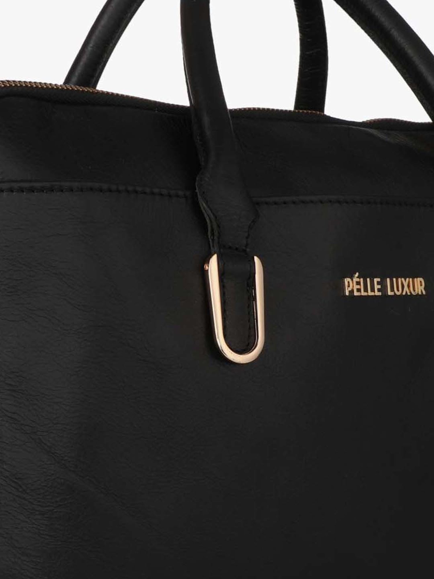 PELLE LUXUR Black Solid Medium Handbag