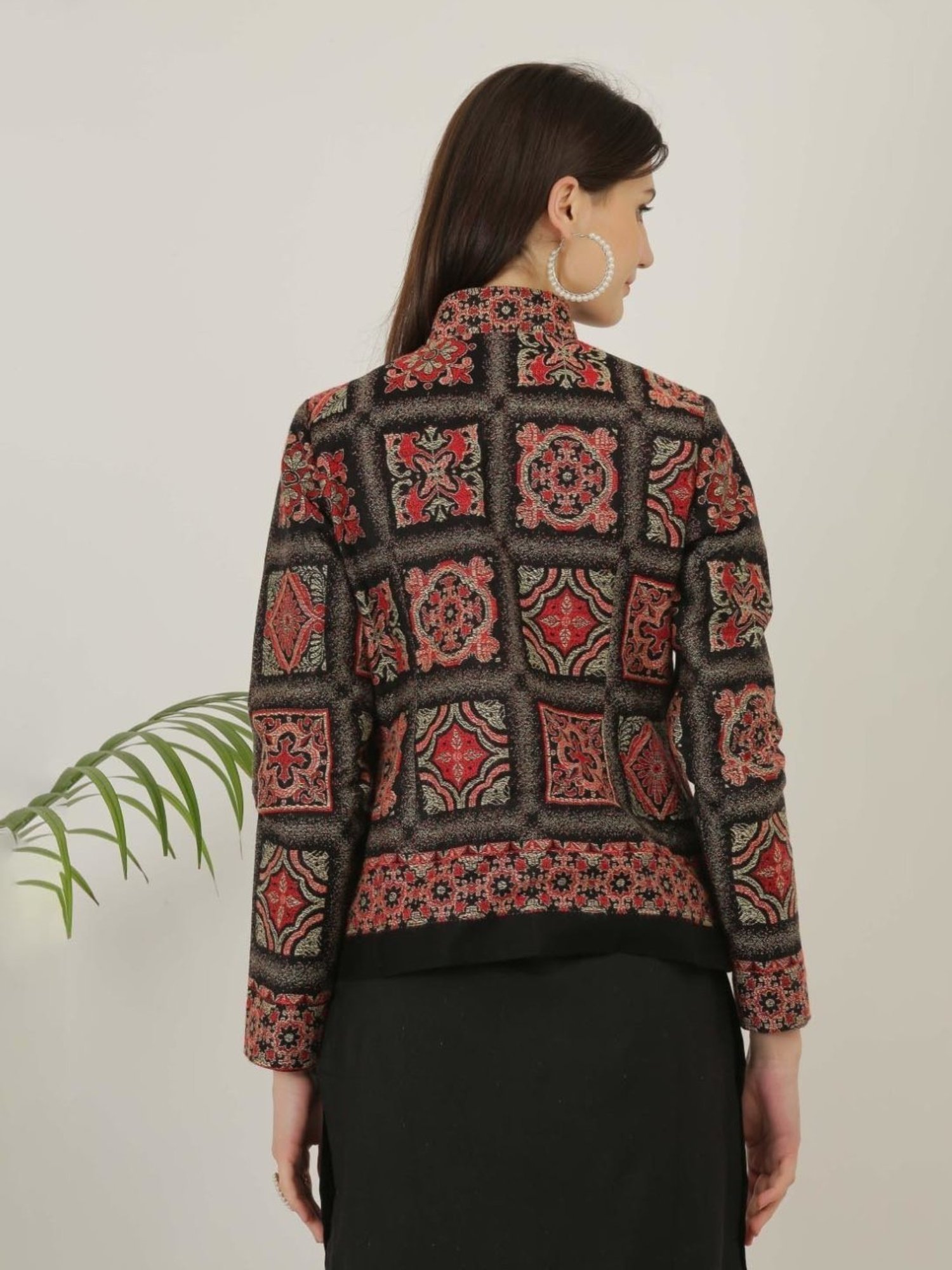 Kaanchie Nanggia Black Wool Self Design Jacket